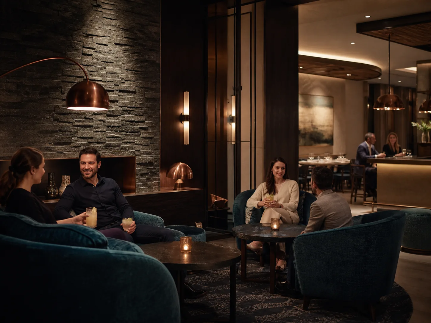 Redactionele visualisatie van een rustige lounge